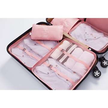 7 pcs Luggage Packing Organizers Packing Cubes Set for Travel (Pink)