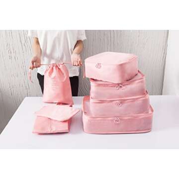 7 pcs Luggage Packing Organizers Packing Cubes Set for Travel (Pink)