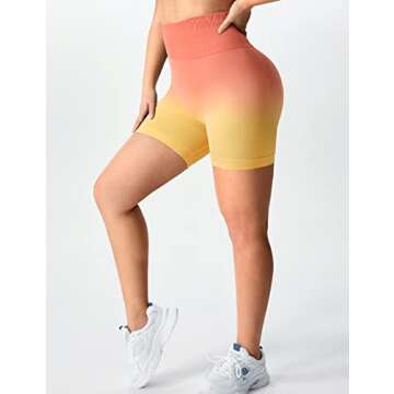YEOREO Women Seamless Scrunch Workout Shorts High Waisted Booty Lifting Gym Yoga Shorts Ombre Orange L