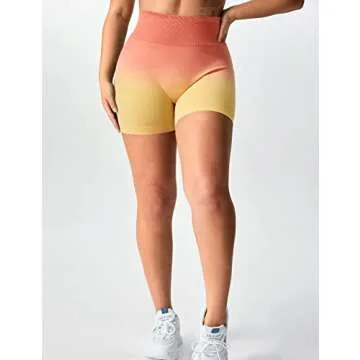 YEOREO Women Seamless Scrunch Workout Shorts High Waisted Booty Lifting Gym Yoga Shorts Ombre Orange L