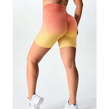 YEOREO Women Seamless Scrunch Workout Shorts High Waisted Booty Lifting Gym Yoga Shorts Ombre Orange L