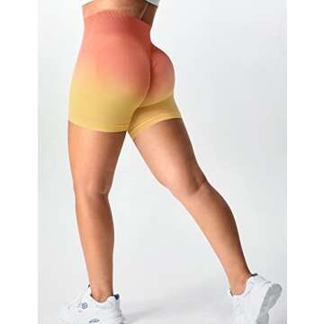 YEOREO Women Seamless Scrunch Workout Shorts High Waisted Booty Lifting Gym Yoga Shorts Ombre Orange L