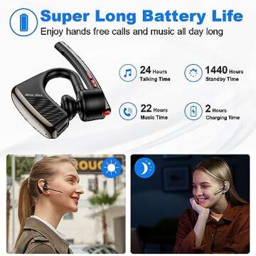 New bee Bluetooth Earpiece V5.2 Wireless Bluetooth Headset 24Hrs Talktime CVC8.0 Dual Mic Noise Cancelling for iPhone/Android/Driver/Business/Office(Black)