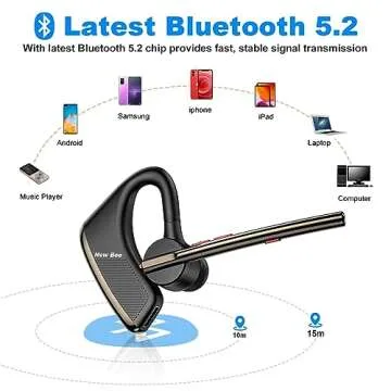 New bee Bluetooth Earpiece V5.2 Wireless Bluetooth Headset 24Hrs Talktime CVC8.0 Dual Mic Noise Cancelling for iPhone/Android/Driver/Business/Office(Black)