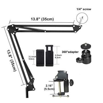 Suspension Scissor Arm Stand Kits with 6 inches Phone Ring Light and Cellphone Holder for Video Conference, Online Lesson, Fits for Mobiles, Cameras,Logitech Webcams Brio C920 C930 C935 C922