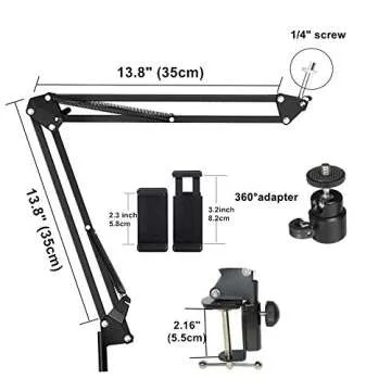 Suspension Scissor Arm Stand Kits with 6 inches Phone Ring Light and Cellphone Holder for Video Conference, Online Lesson, Fits for Mobiles, Cameras,Logitech Webcams Brio C920 C930 C935 C922