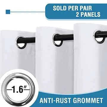 H.VERSAILTEX 100% Blackout Curtains for Bedroom Thermal Insulated Blackout Curtains 45 inch Length Full Light Blocking Curtains for Living Room with Black Liner 2 Panels, Pure White