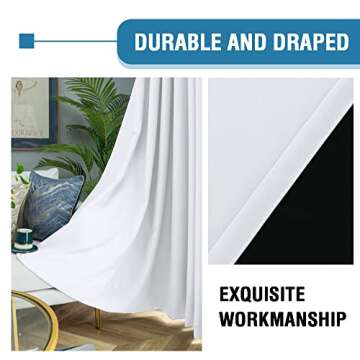 H.VERSAILTEX 100% Blackout Curtains for Bedroom Thermal Insulated Blackout Curtains 45 inch Length Full Light Blocking Curtains for Living Room with Black Liner 2 Panels, Pure White