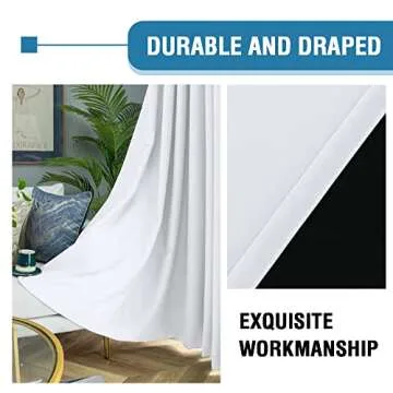H.VERSAILTEX 100% Blackout Curtains for Bedroom Thermal Insulated Blackout Curtains 45 inch Length Full Light Blocking Curtains for Living Room with Black Liner 2 Panels, Pure White