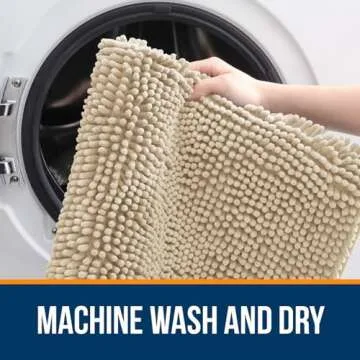 OLANLY Bathroom Rugs 24x16, Extra Soft Absorbent Chenille Bath Rugs, Rubber Backing Quick Dry, Machine Washable Bath Mats for Bathroom Floor, Tub and Shower, Home Decor Accessories, Beige