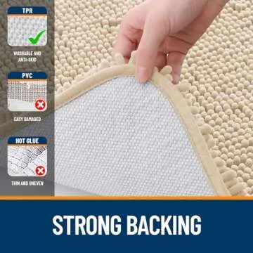 OLANLY Bathroom Rugs 24x16, Extra Soft Absorbent Chenille Bath Rugs, Rubber Backing Quick Dry, Machine Washable Bath Mats for Bathroom Floor, Tub and Shower, Home Decor Accessories, Beige