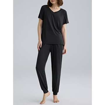 Latuza Women's Viscose Jogger Pants Lounge Pajamas Set L Black