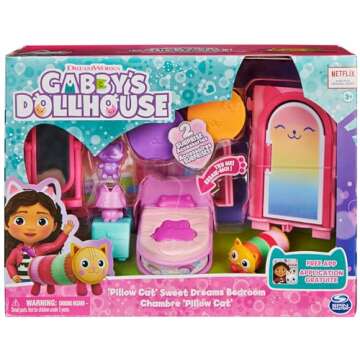 Gabby’s Dollhouse, Sweet Dreams Bedroom with Pillow Cat Figure and 3 Accessories, 3 Furniture and 2 Deliveries, Kids Toys for Ages 3 and Up