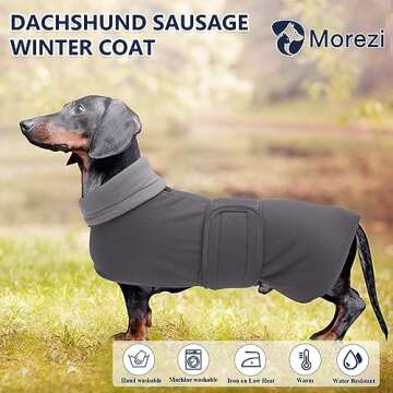 Dachshund Coats Sausage Dog Fleece Coat in Winter Miniature Dachshund Clothes with Hook and Loop Closure and high vis Reflective Trim Safety - Gray - M