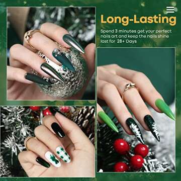 modelones Green Gel Nail Polish Set, 6 Colors Dark Green Glitter Gel Polish Set Soak Off Forest Gree...