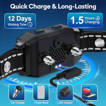 MEGWR Dog Bark Collar, Anti Barking Training Collar with Beep Vibration Shock for Large Medium Small Dogs,Bark Shock Collar with 8 Adjustable Sensitivity IP67 Waterproof(Black)