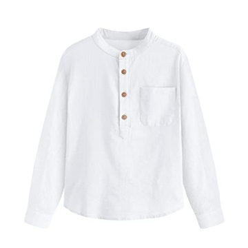 Inorin Boys Linen Shirt Button Up Henley Long Sleeve Dress Shirts Cotton Lightweight Tees Tops with ...