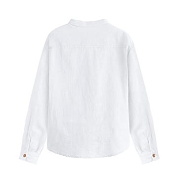 Inorin Boys Linen Shirt Button Up Henley Long Sleeve Dress Shirts Cotton Lightweight Tees Tops with One Pocket White