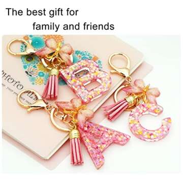 TTYY Initial Letter Keychain for Women Gift for Young Teenage Girl Gifts for Christmas to Mom Daughter Pink tassel (pink snow LetterE)