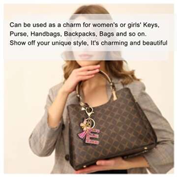 TTYY Initial Letter Keychain for Women Gift for Young Teenage Girl Gifts for Christmas to Mom Daughter Pink tassel (pink snow LetterE)