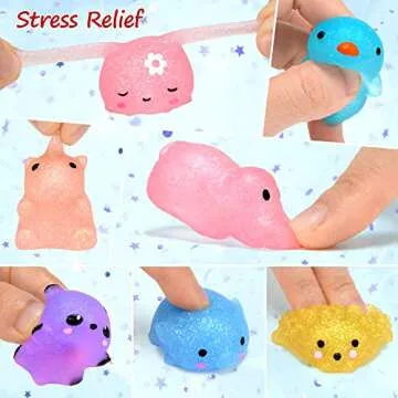 LUDILO Glitter Mochi Animal Squishies for Kids Fun