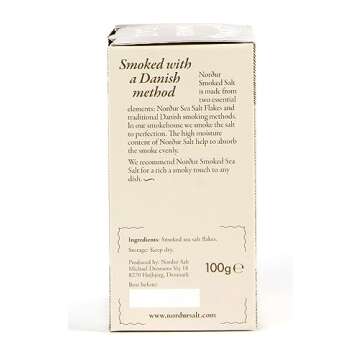 Nordur Salt, Smoked Arctic Sea Salt Flakes, Cardboard Box 3.5 OZ - Premium Icelandic Flake Salt for Seafood, Adds Rich Smoky Flavor to Any Dish, Pyramid Crystals, Sustainable, Eco-friendly,