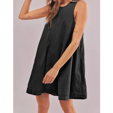TBETNE Women's Sleeveless Denim Mini Dress with Pockets