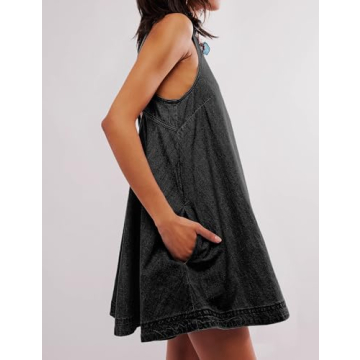 TBETNE Women's Sleeveless Denim Mini Dress with Pockets
