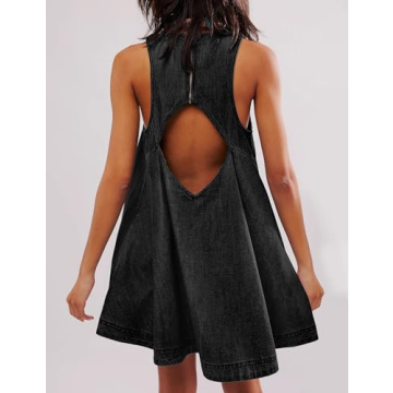 TBETNE Women's Sleeveless Denim Mini Dress with Pockets