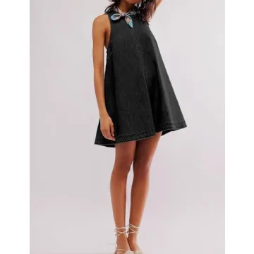 TBETNE Women's Sleeveless Denim Mini Dress with Pockets