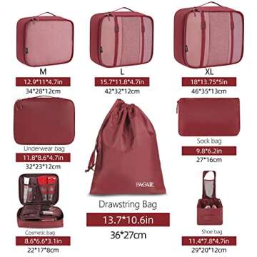 BAGAIL 8 Set Packing Cubes Luggage Packing Organizers for Travel Accessories-Wine Red