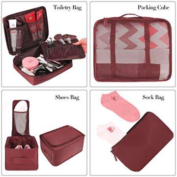 BAGAIL 8 Set Packing Cubes Luggage Packing Organizers for Travel Accessories-Wine Red