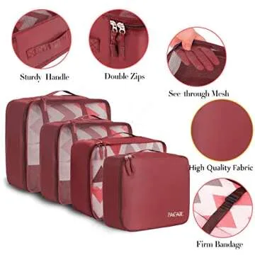 BAGAIL 8 Set Packing Cubes Luggage Packing Organizers for Travel Accessories-Wine Red