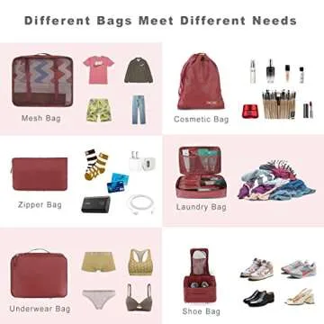 BAGAIL 8 Set Packing Cubes Luggage Packing Organizers for Travel Accessories-Wine Red