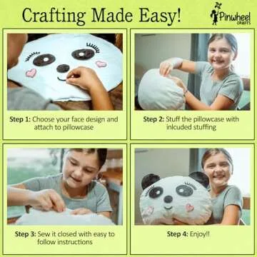 Pinwheel Crafts Beginner Sewing Kit for Kids 8-12 - Easy DIY Panda Pillow Kit - Learn to Sew - Kids Sewing Craft Gifts - Make Your Own Stuffed Animal Panda Plush Toy