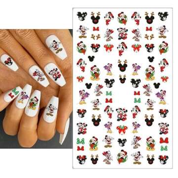 6 Sheets Christmas Nail Stickers Decals Cute Mickey Nail Art Stickers Cartoon Self Adhesive Nail Des...