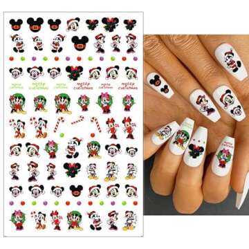 6 Sheets Christmas Nail Stickers Decals Cute Mickey Nail Art Stickers Cartoon Self Adhesive Nail Designs Christmas Mouse Mickey Nail Decals for Women DIY Manicure Mickey Christmas Nail Decoration