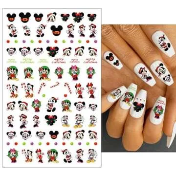 6 Sheets Christmas Nail Stickers Decals Cute Mickey Nail Art Stickers Cartoon Self Adhesive Nail Designs Christmas Mouse Mickey Nail Decals for Women DIY Manicure Mickey Christmas Nail Decoration