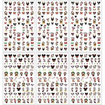 6 Sheets Christmas Nail Stickers Decals Cute Mickey Nail Art Stickers Cartoon Self Adhesive Nail Designs Christmas Mouse Mickey Nail Decals for Women DIY Manicure Mickey Christmas Nail Decoration
