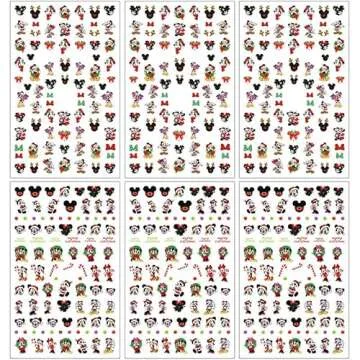 6 Sheets Christmas Nail Stickers Decals Cute Mickey Nail Art Stickers Cartoon Self Adhesive Nail Designs Christmas Mouse Mickey Nail Decals for Women DIY Manicure Mickey Christmas Nail Decoration