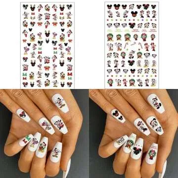 6 Sheets Christmas Nail Stickers Decals Cute Mickey Nail Art Stickers Cartoon Self Adhesive Nail Designs Christmas Mouse Mickey Nail Decals for Women DIY Manicure Mickey Christmas Nail Decoration