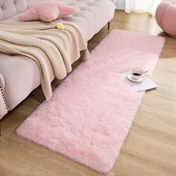 Chicrug Soft Runner Rug for Bedroom Living Room Plush Fluffy Rug 2x6 Feet, Shag Furry Runner Rug Carpet Non Shedding for Nursery Children Kids Girls Room Home Decorative, Pink