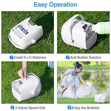 KINDIARY Bubble Machine, Automatic Bubble Blower, Portable Bubble Maker for Kids Toddlers with 5000+ Bubbles/min, 2 Speeds, 12.8oz Capacity, Powered by Plug-in or Batteries for Indoor Outdoor Parties