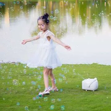 KINDIARY Bubble Machine, Automatic Bubble Blower, Portable Bubble Maker for Kids Toddlers with 5000+ Bubbles/min, 2 Speeds, 12.8oz Capacity, Powered by Plug-in or Batteries for Indoor Outdoor Parties