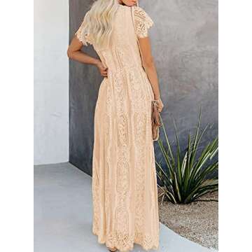 Bdcoco Women's V Neck Floral Lace Wedding Dress Short Sleeve Bridesmaid Evening Party Maxi Dress Apr...