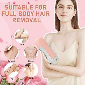 Roll On Waxing Kit, Depilatory Roll On Wax Warmer for Hair Removal with 2 Rose Cartridges Refill 10 Wax-removing Wipes and 100pcs Wax Strips, At Home for Women and Men