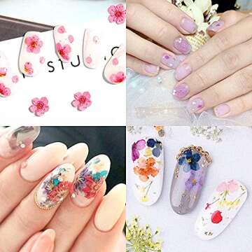 LPOne 2 Boxes 3D Nail Mini Dried Flowers Sticker Nail Art Resin Craft DIY,Real Natural Dried Flowers, Five Petal Flower Leaf Gypsophila Dry Flower Nail Art Decoration Kits., box 5.12 x 1.97 inches