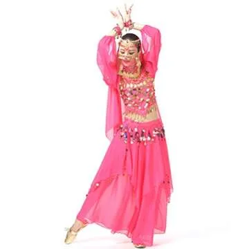 Aulufft 10 PCS Belly Dance Skirt and 20 PCS Wrist Ankle Bracelets Multicolor