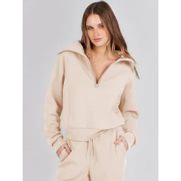 ANRABESS Women Oversized Sweatsuit Fall 2024 Trendy Apricot