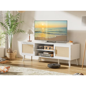 SUPERJARE 65 Inch TV Stand with Rattan Accents and Storage